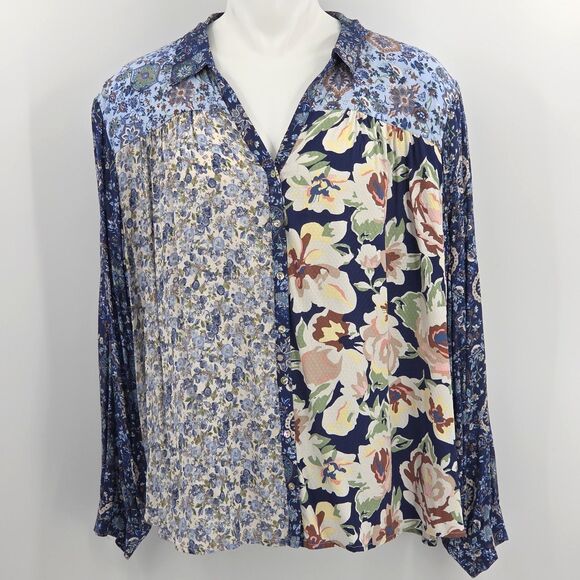 Nurture Westbound Patchwork Floral Button Up Down Shirt Womens Plus Size 1X Boho - Picture 2 of 8
